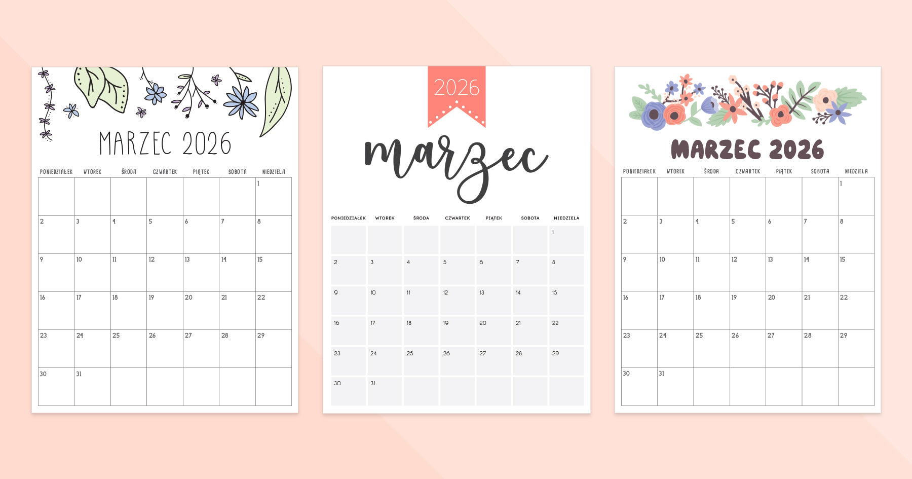 kalendarz marzec 2026