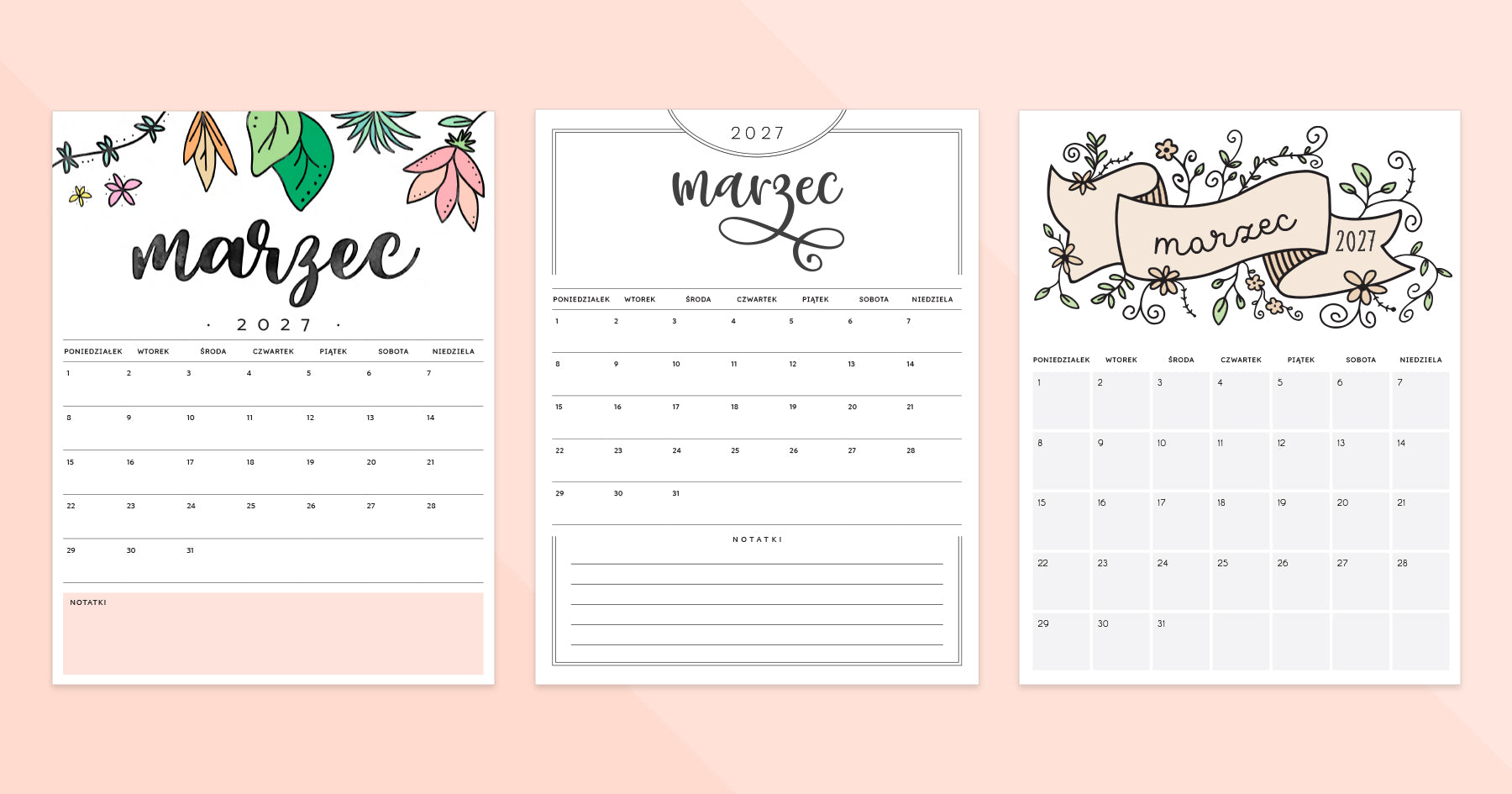 kalendarz marzec 2027