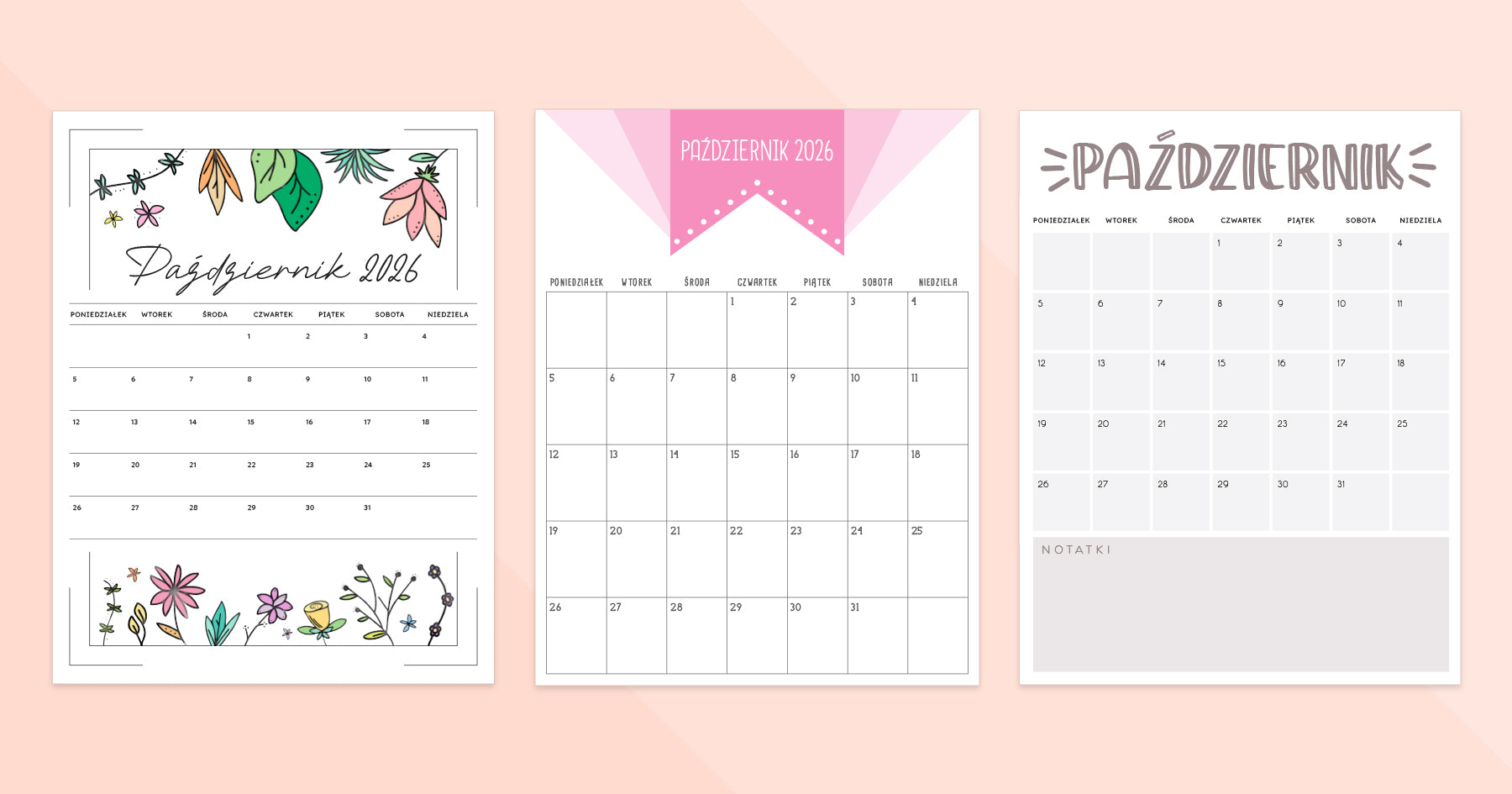 kalendarz październik 2026