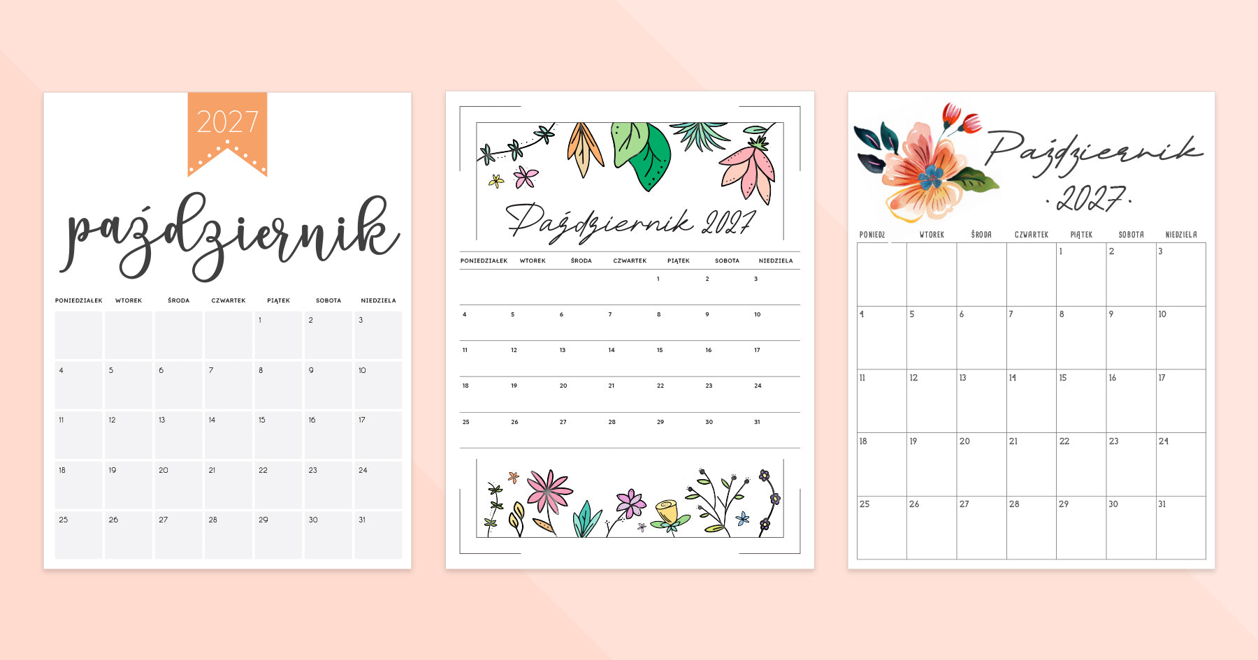 kalendarz październik 2027