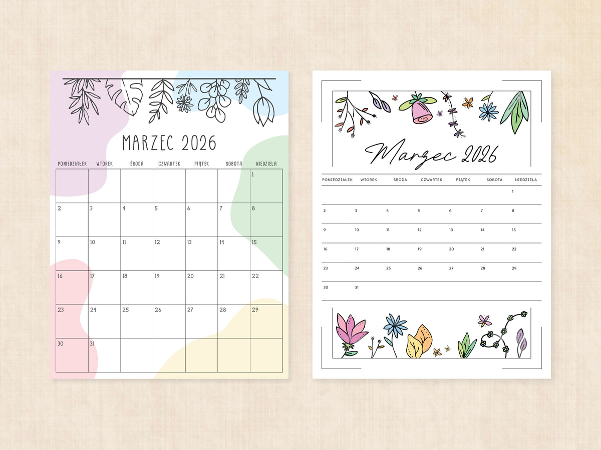 kalendarz pdf marzec 2026