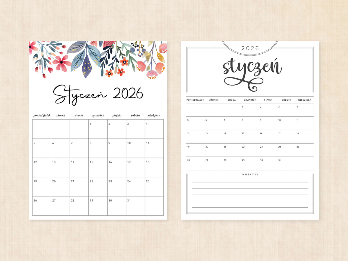 kalendarz pdf styczeń 2026