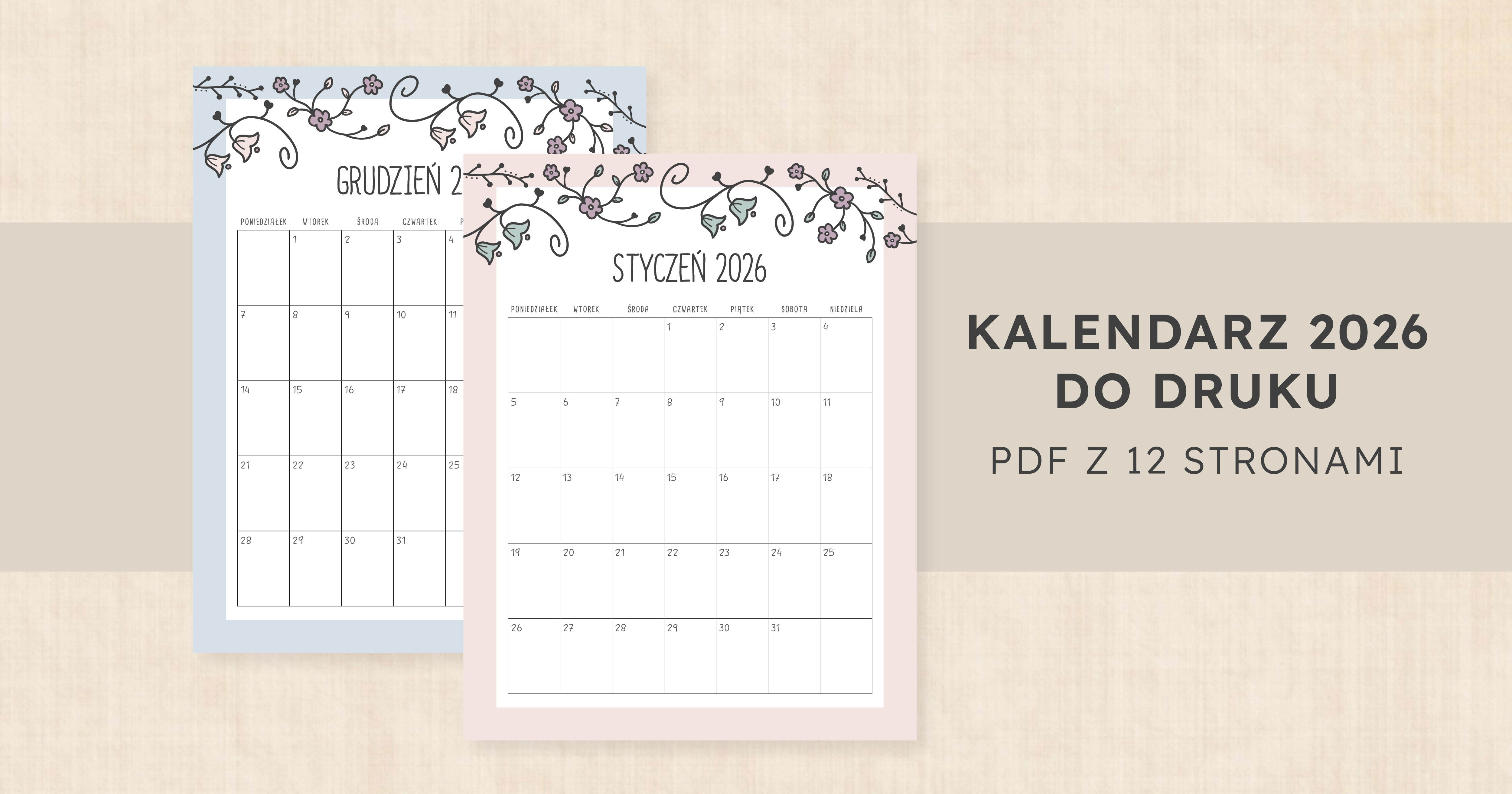 Kalendarz 2026 Do Druku Vintage Vines Kalendarz Roczny 2026 15 