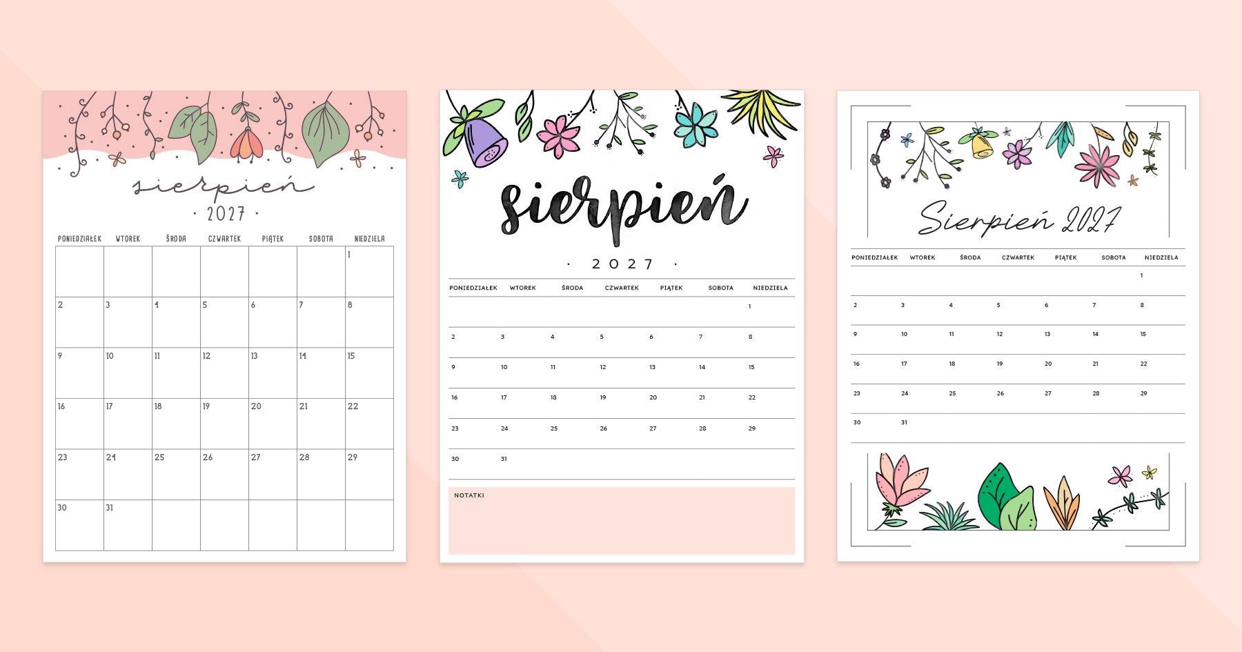 kalendarz sierpień 2027