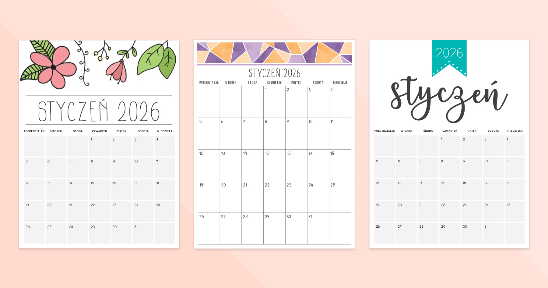 kalendarz styczeń 2026