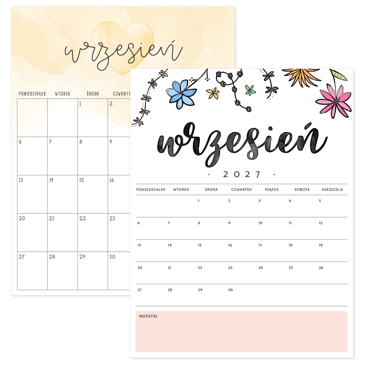 kalendarz wrzesień 2027 do druku
