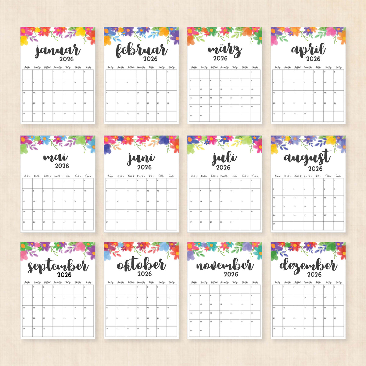 Kalender 2026 zum Ausdrucken
