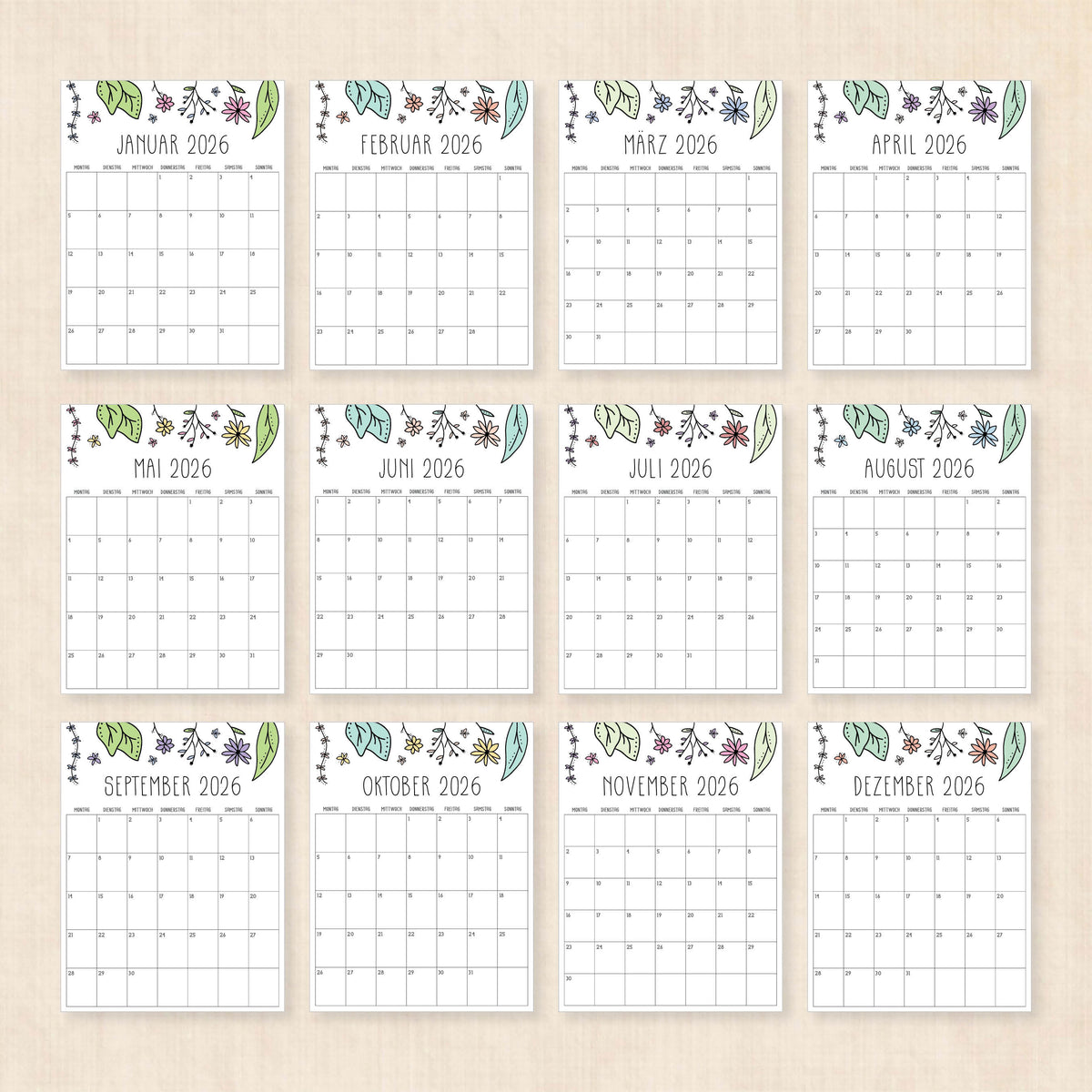 Kalender 2026 zum Ausdrucken