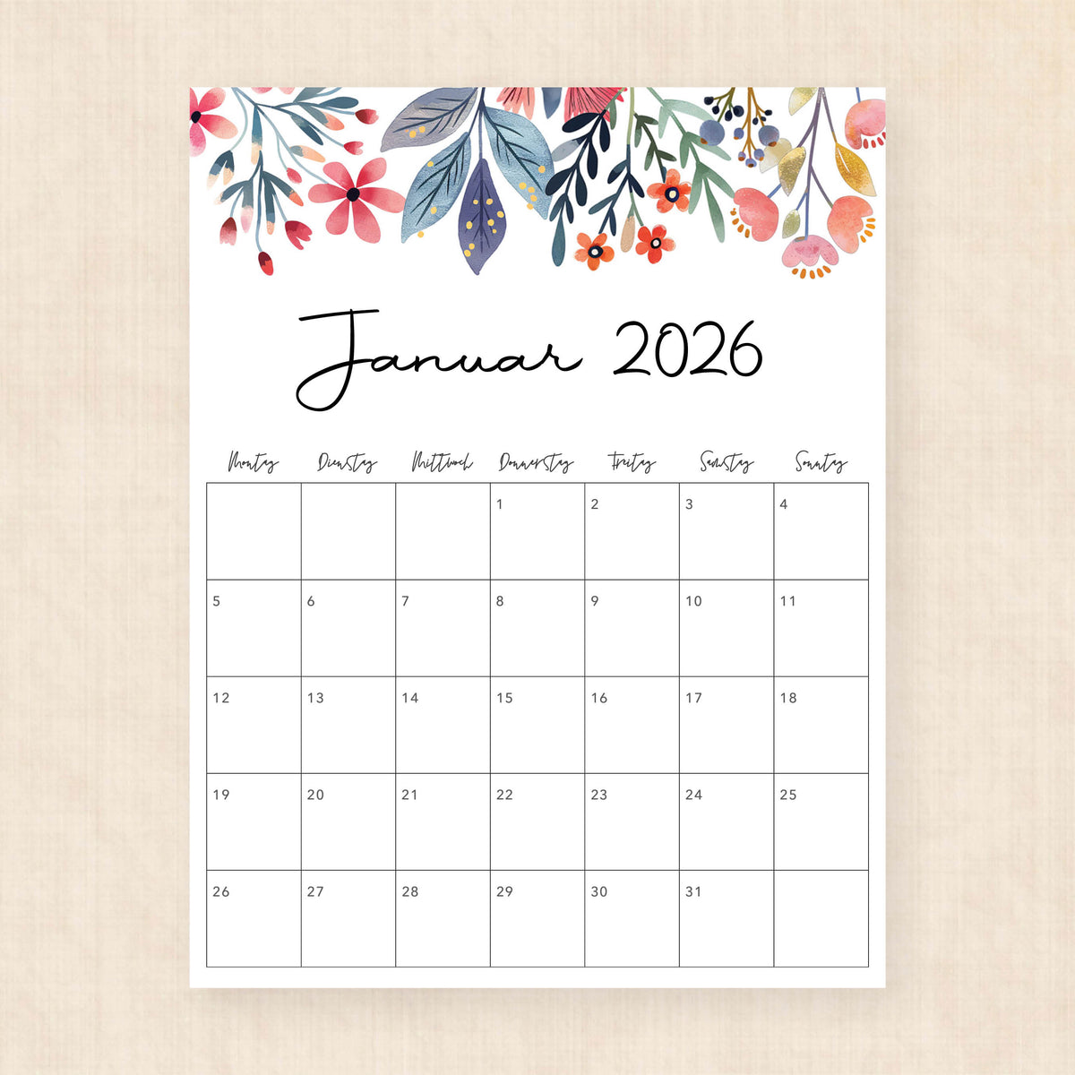 kalender 2026 zum ausdrucken