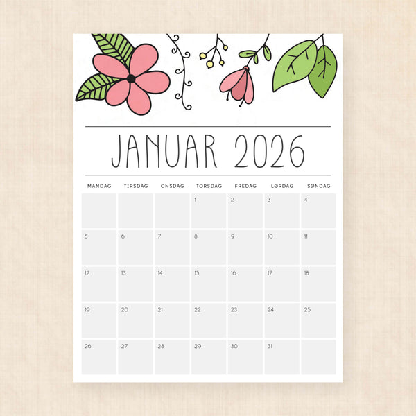 Kalender 2026 print selv
