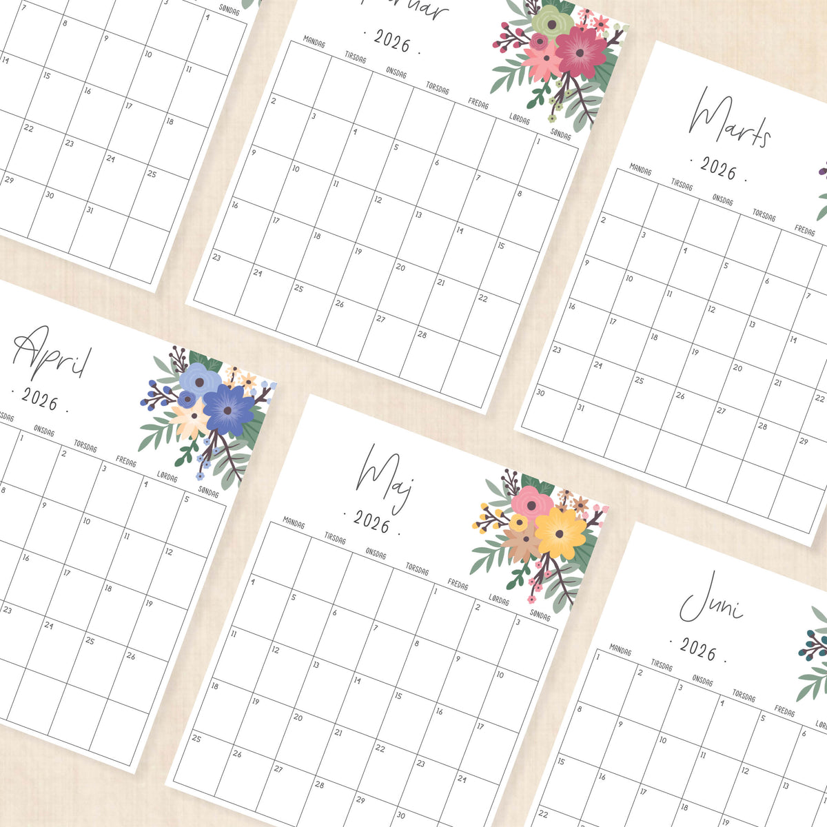 Kalender 2026 print selv