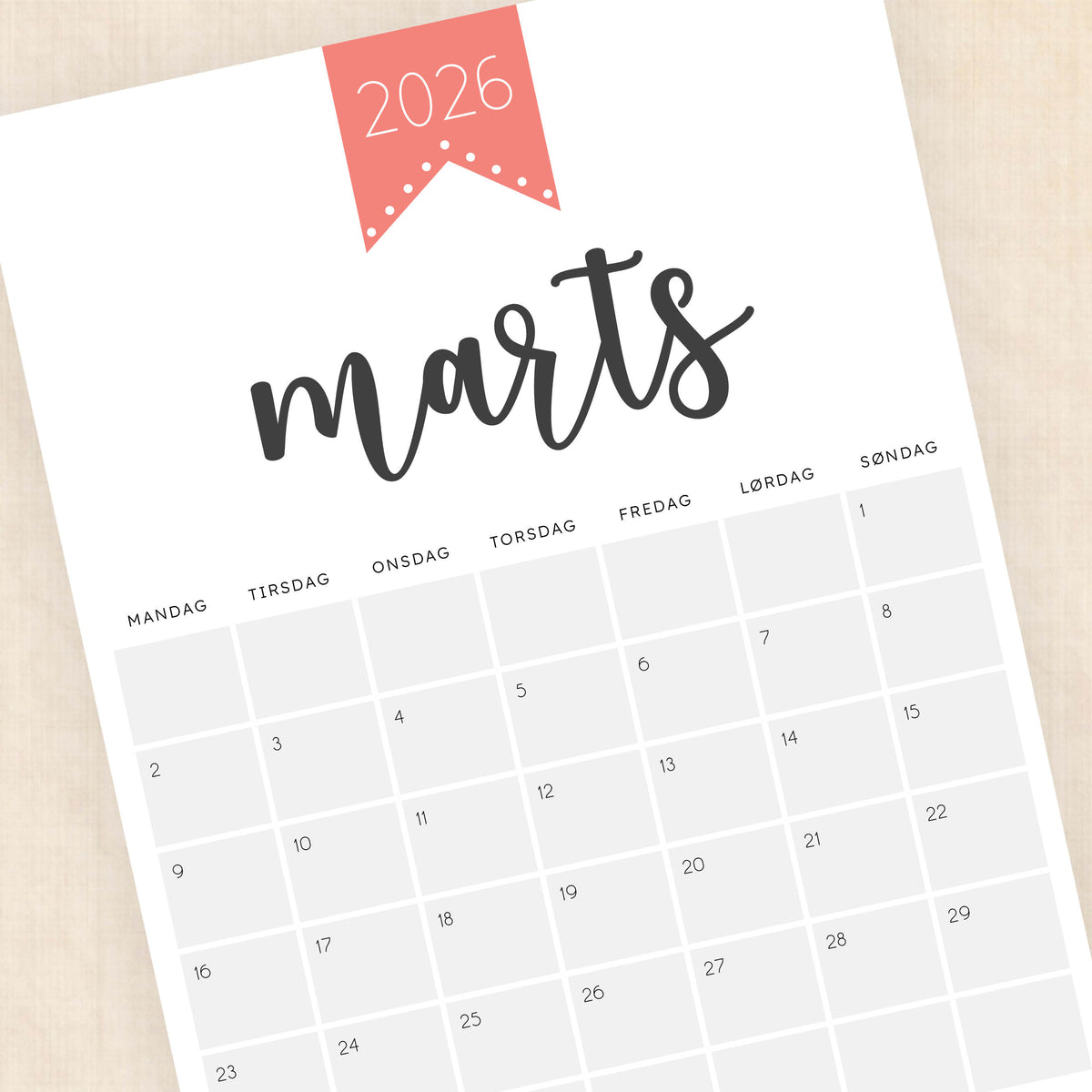 Kalender 2026 print selv