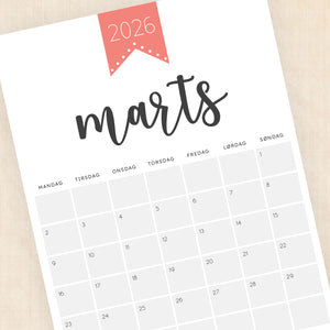 Kalender 2026 print selv