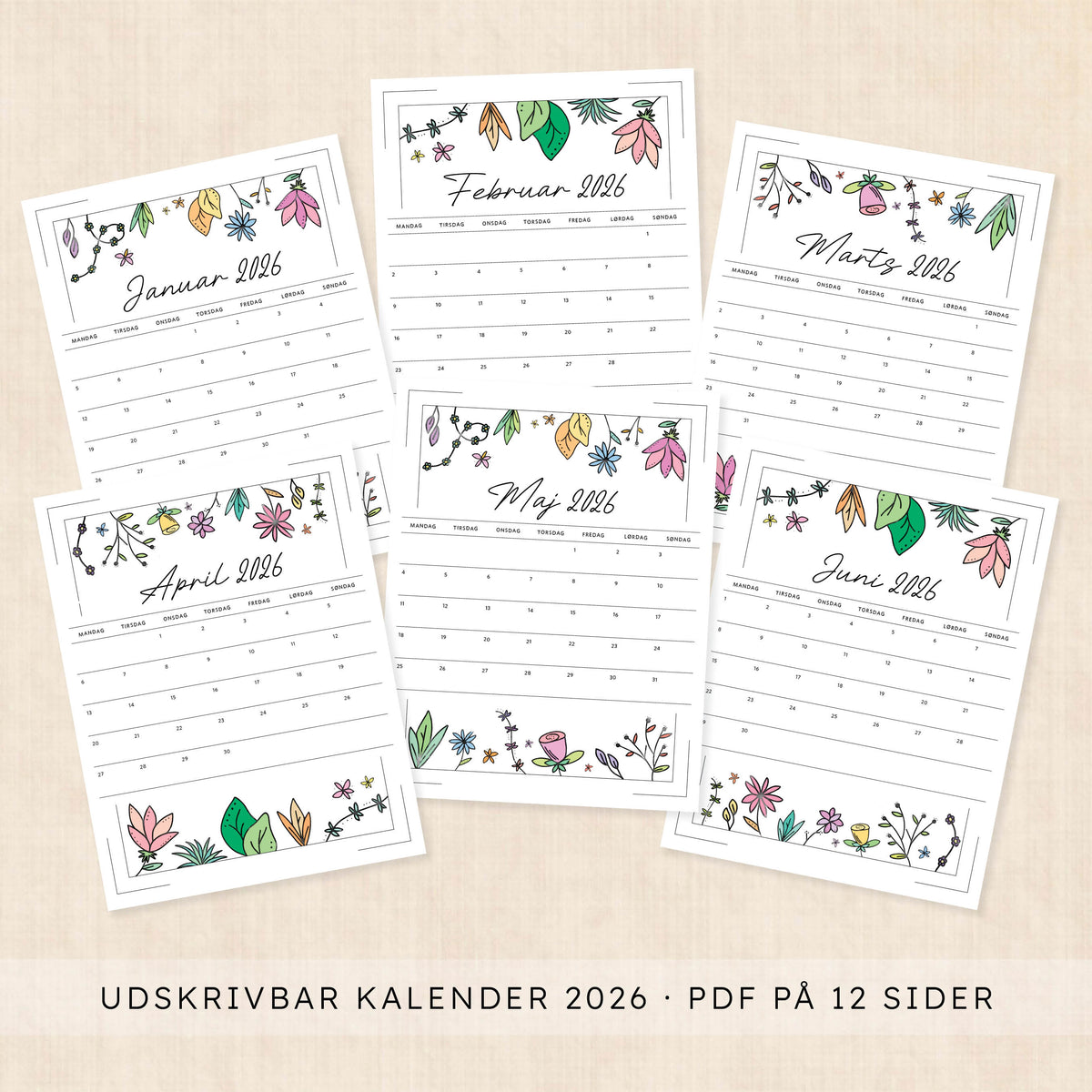 Kalender 2026 print selv