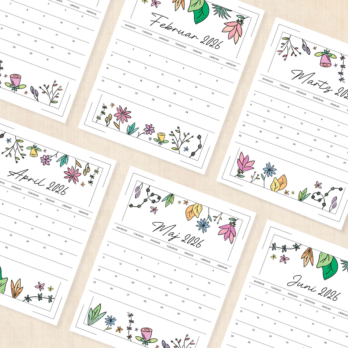 Kalender 2026 print selv