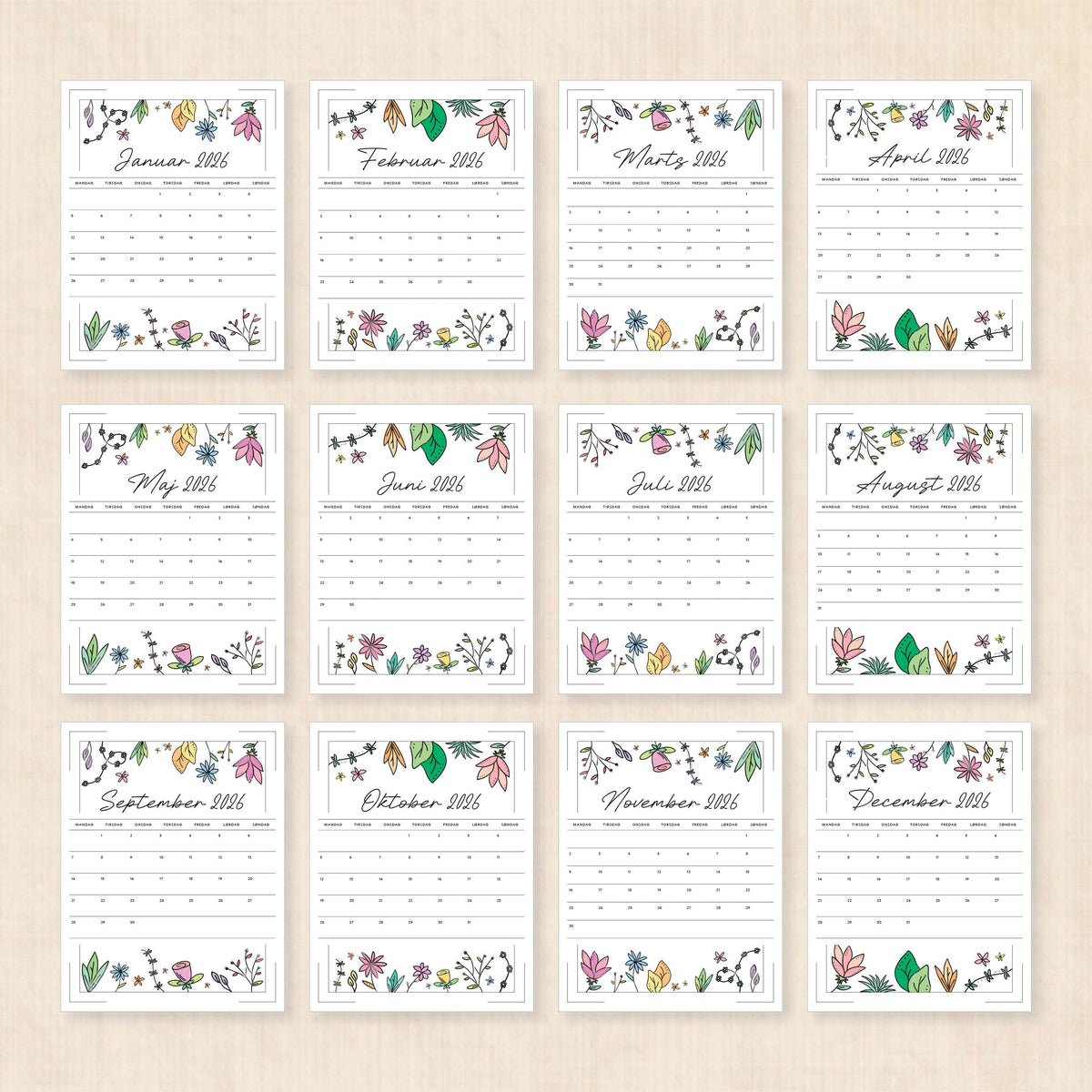 Kalender 2026 print selv