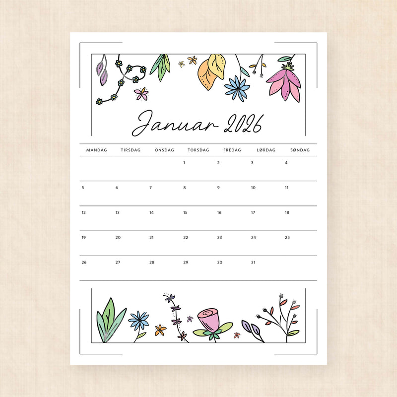 Kalender 2026 print selv