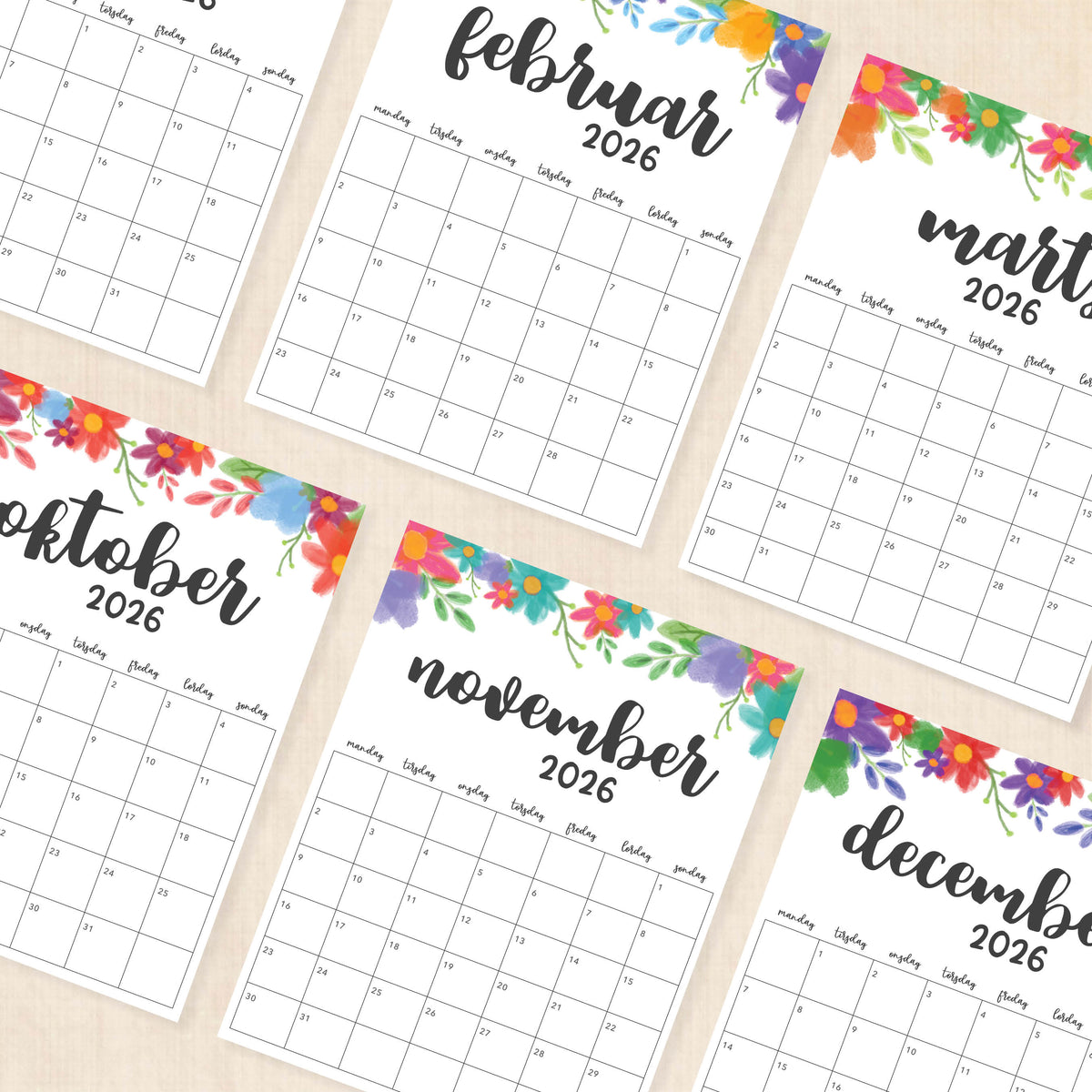 Kalender 2026 print selv
