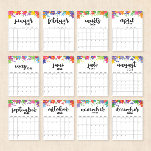 Kalender 2026 print selv