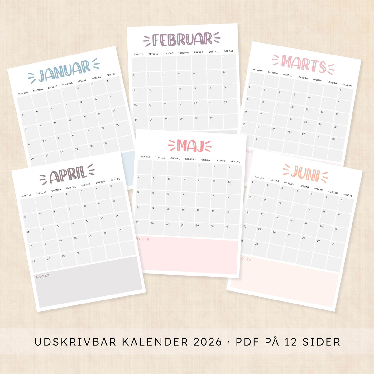 Kalender 2026 print selv