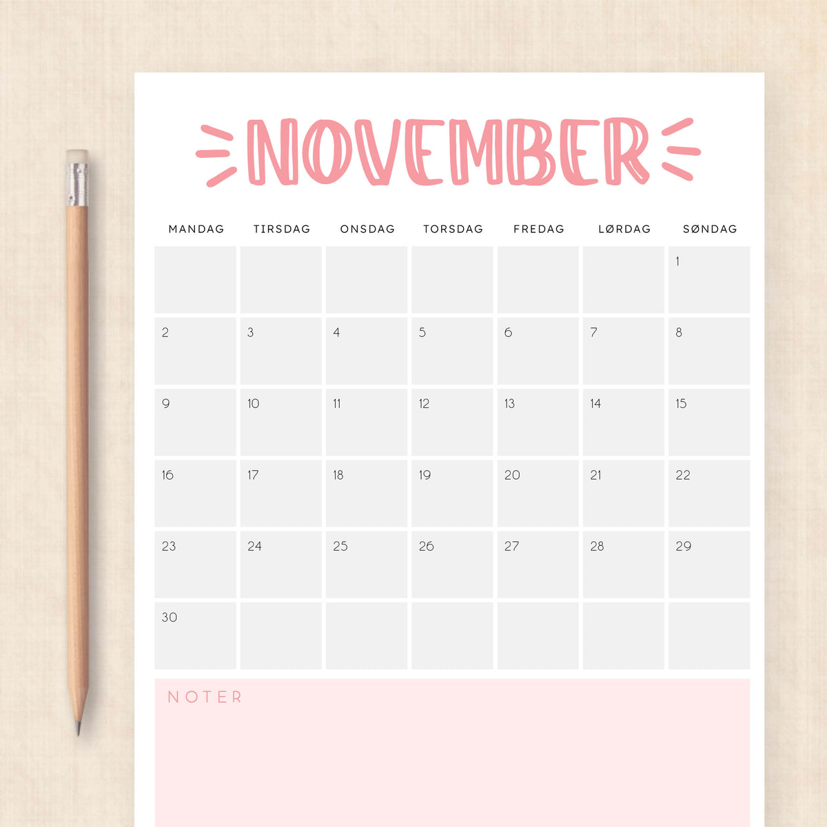 Kalender 2026 print selv