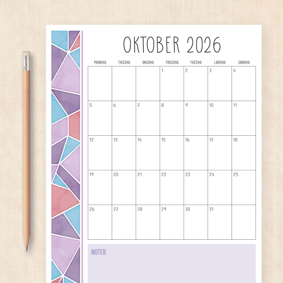 Kalender 2026 print selv