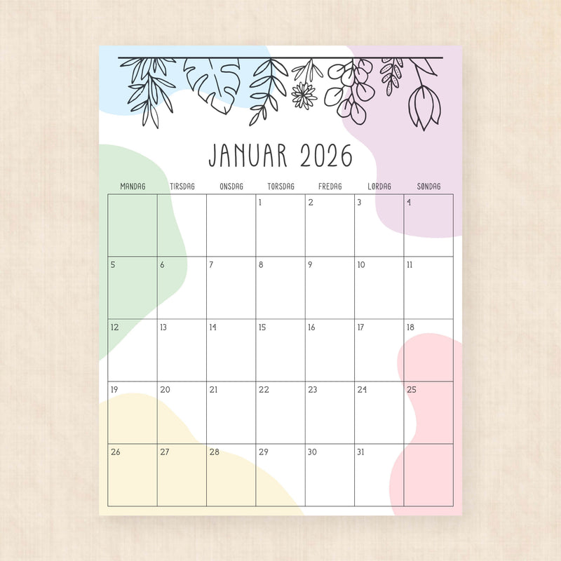 Kalender 2026 print selv