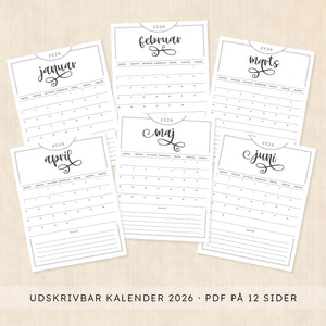 Kalender 2026 print selv