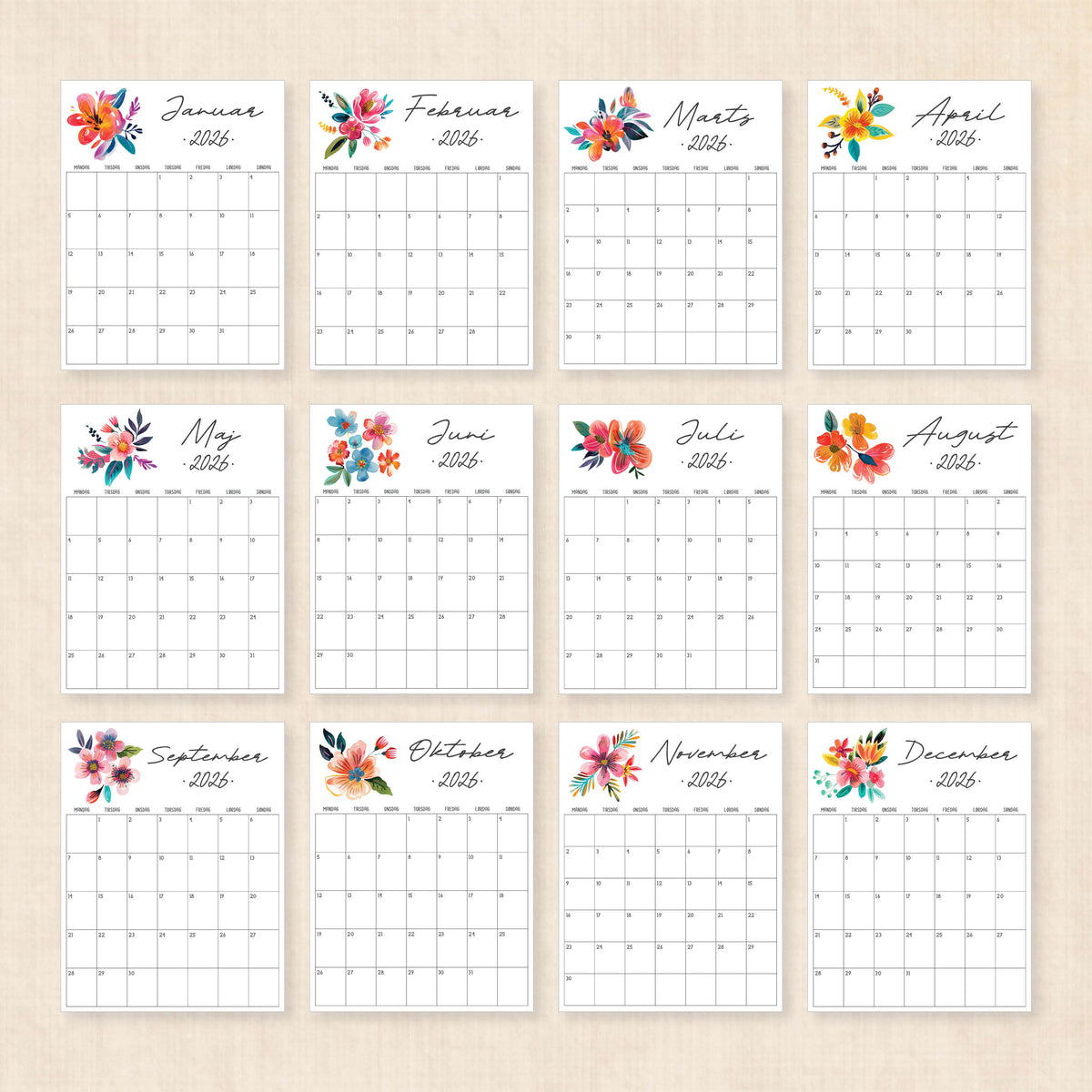 Kalender 2026 print selv