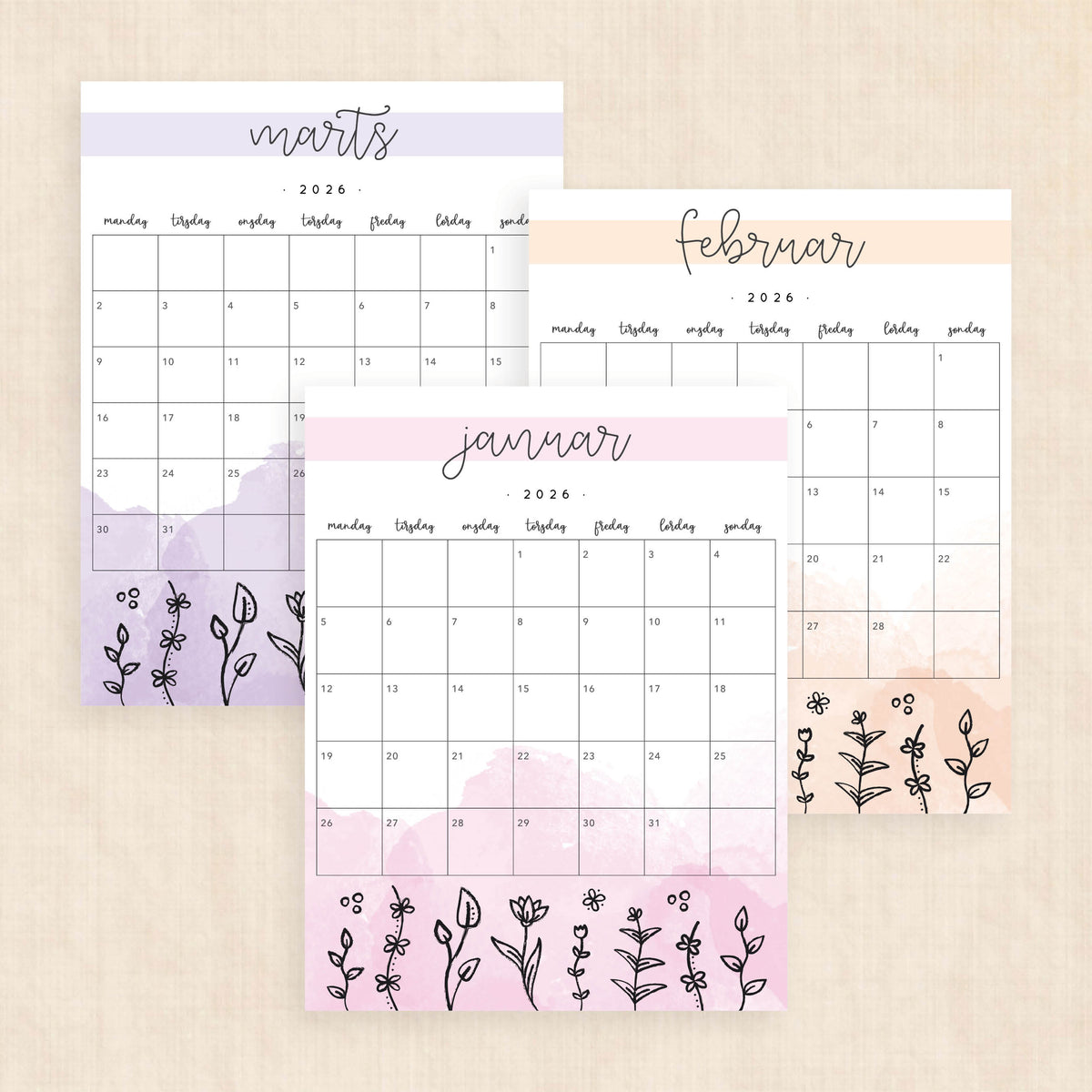 Kalender 2026 print selv