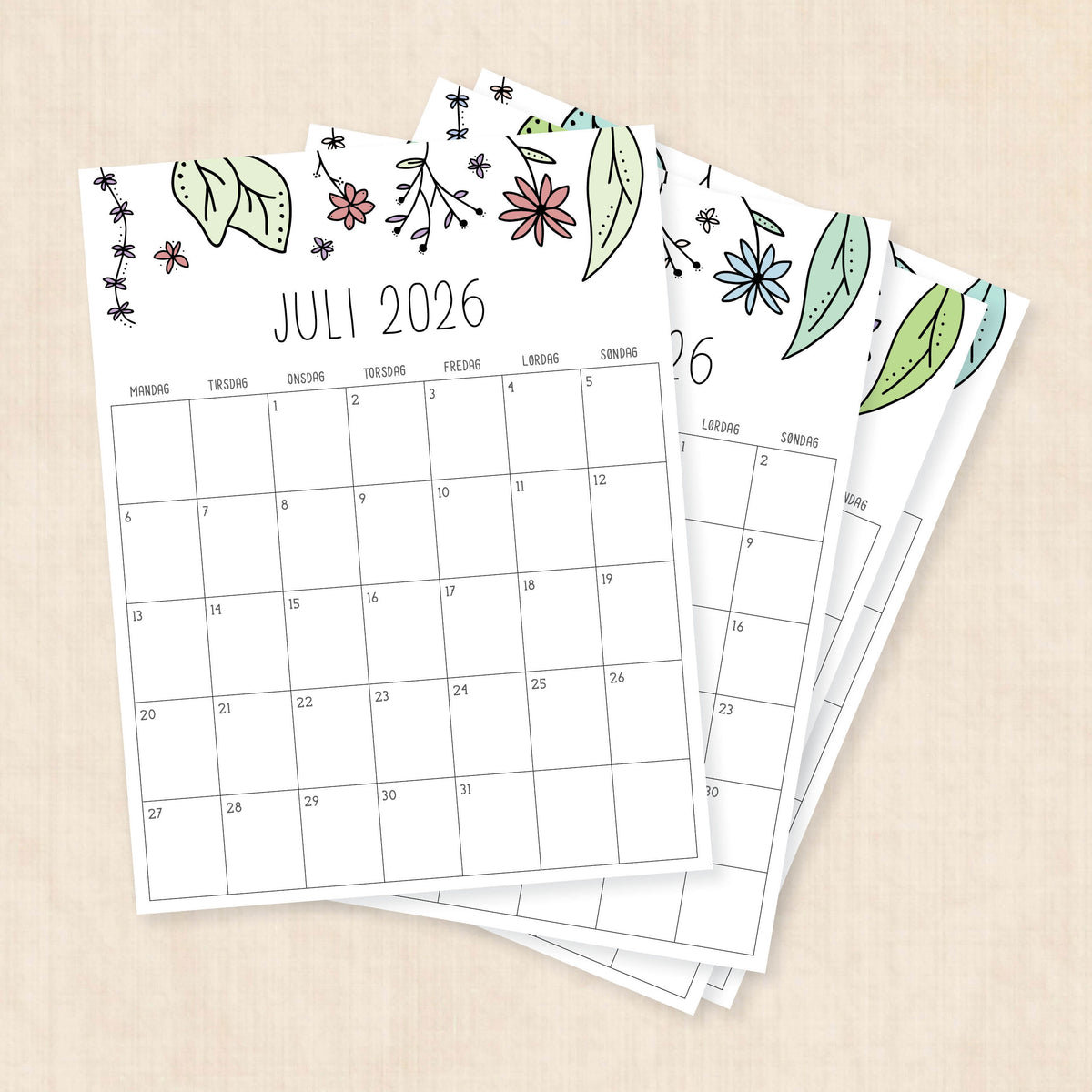 Kalender 2026 print selv