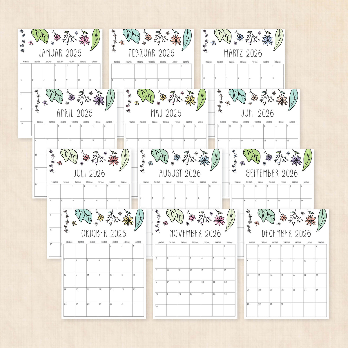 Kalender 2026 print selv