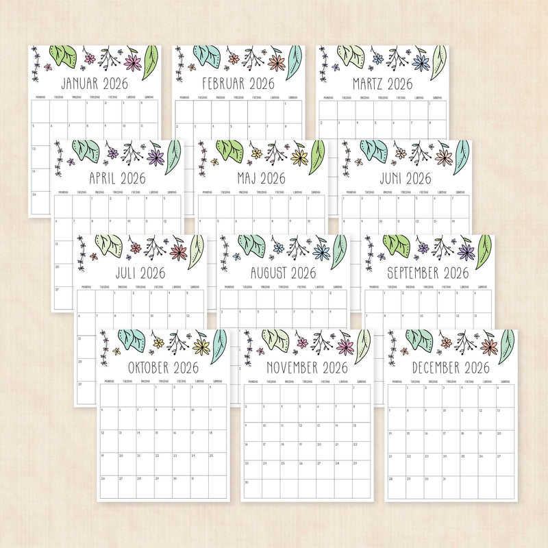 Kalender 2026 print selv