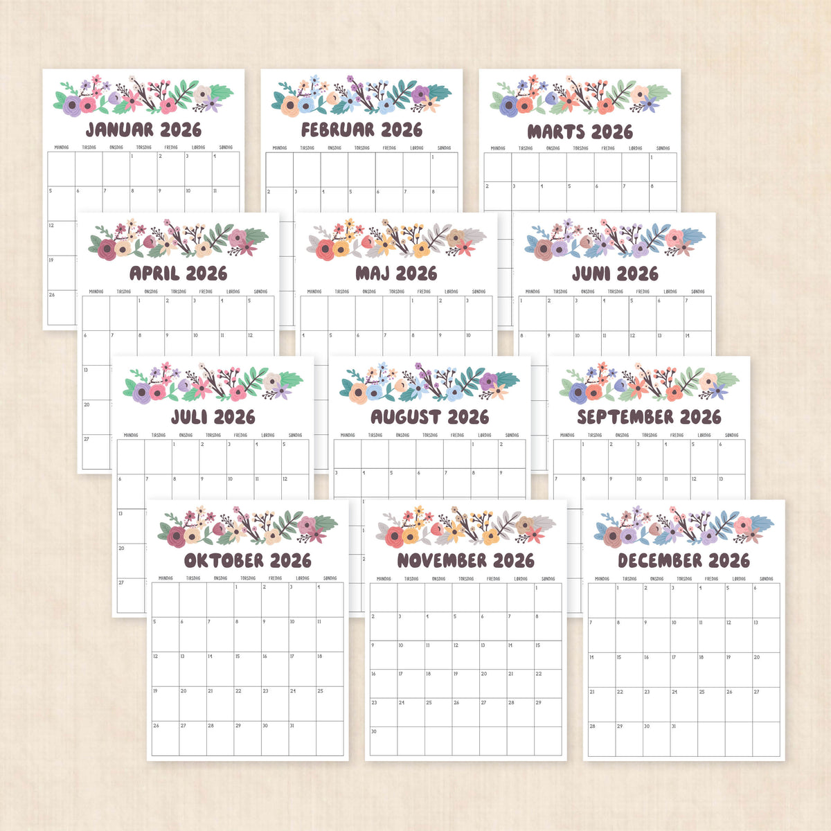 Kalender 2026 print selv