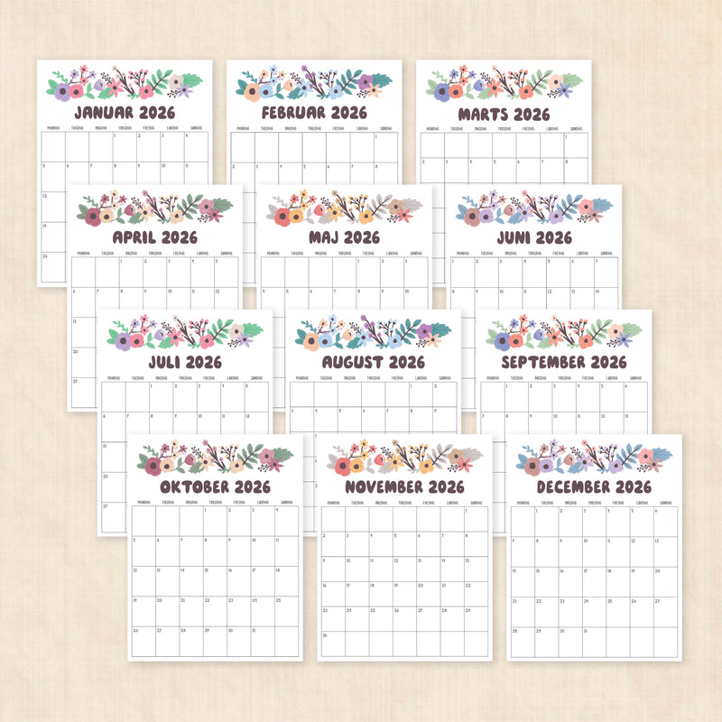 Kalender 2026 print selv
