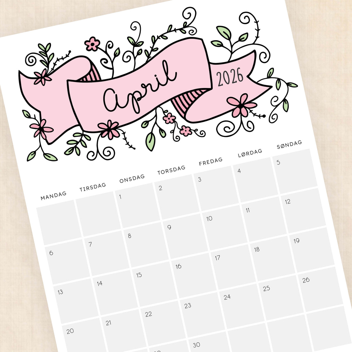 Kalender 2026 print selv