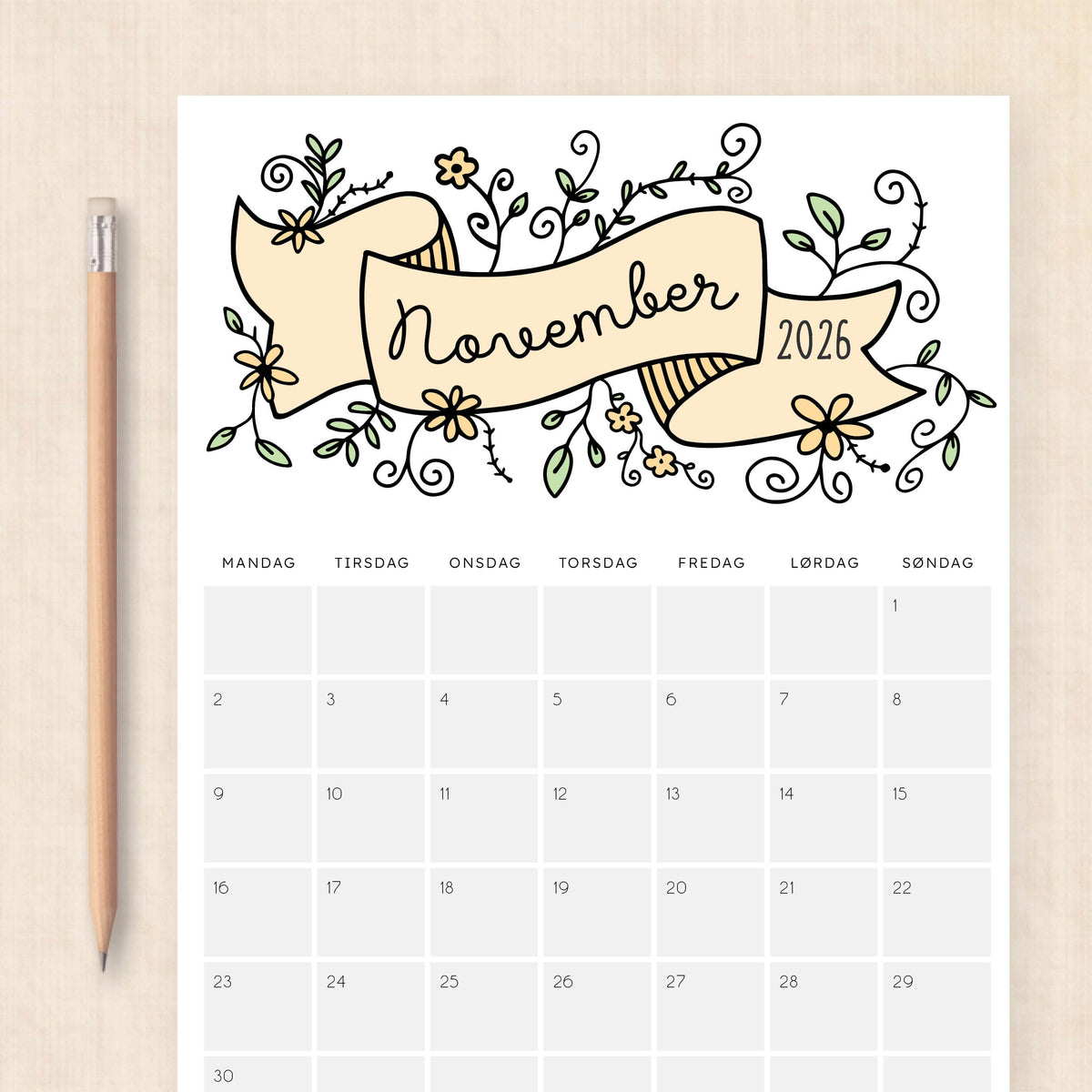 Kalender 2026 print selv