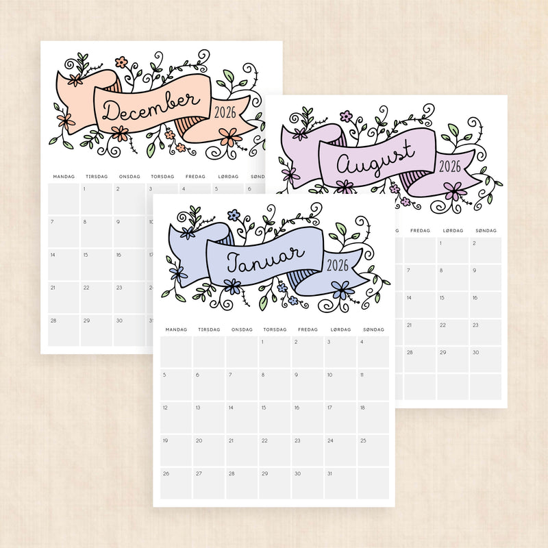 Kalender 2026 print selv