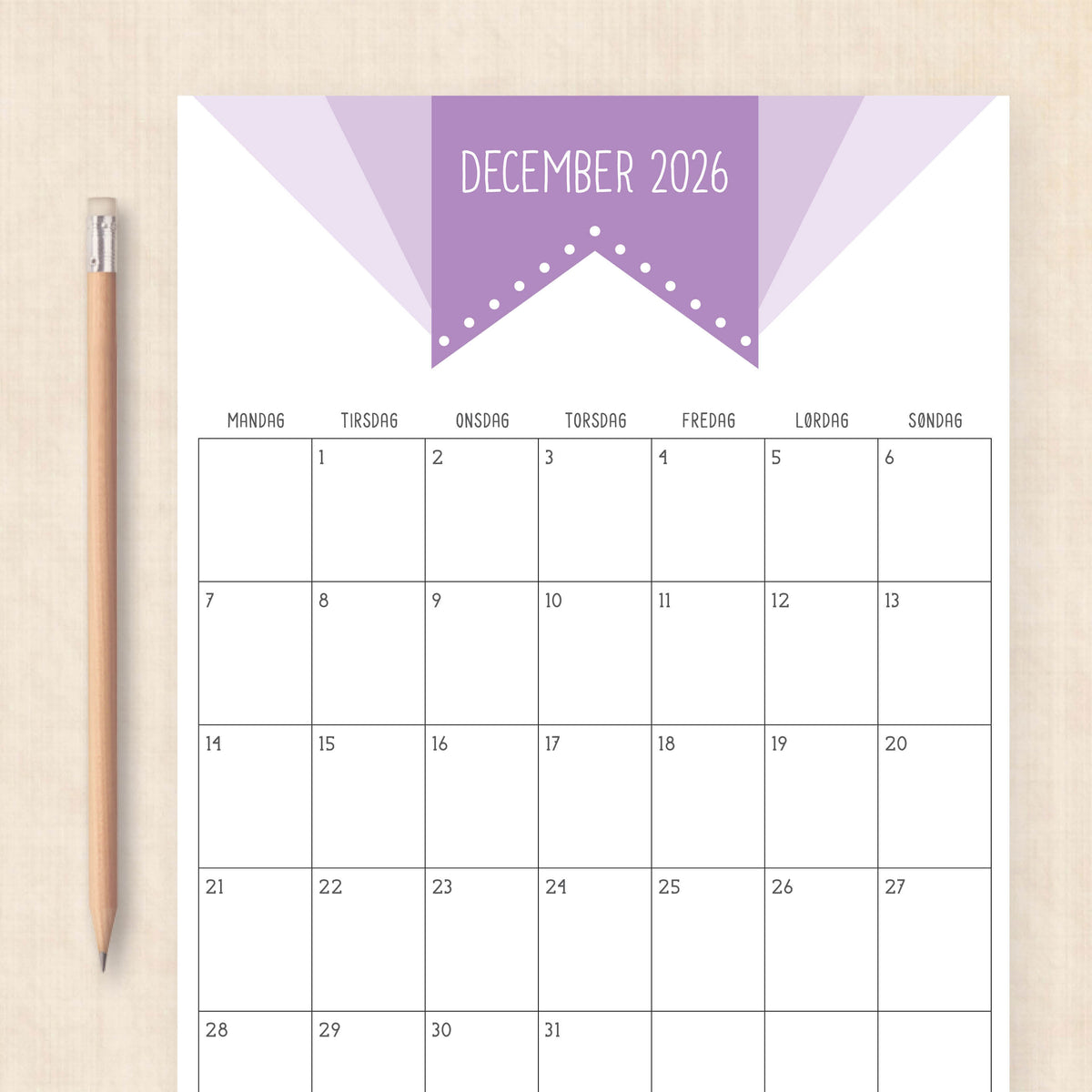 Kalender 2026 print selv