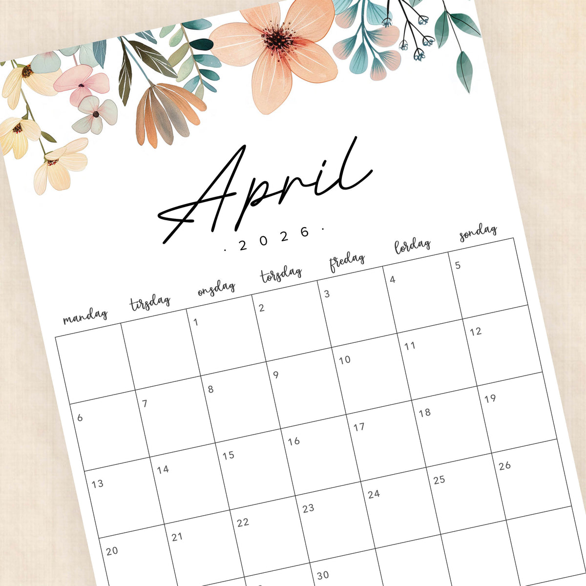 Kalender 2026 print selv