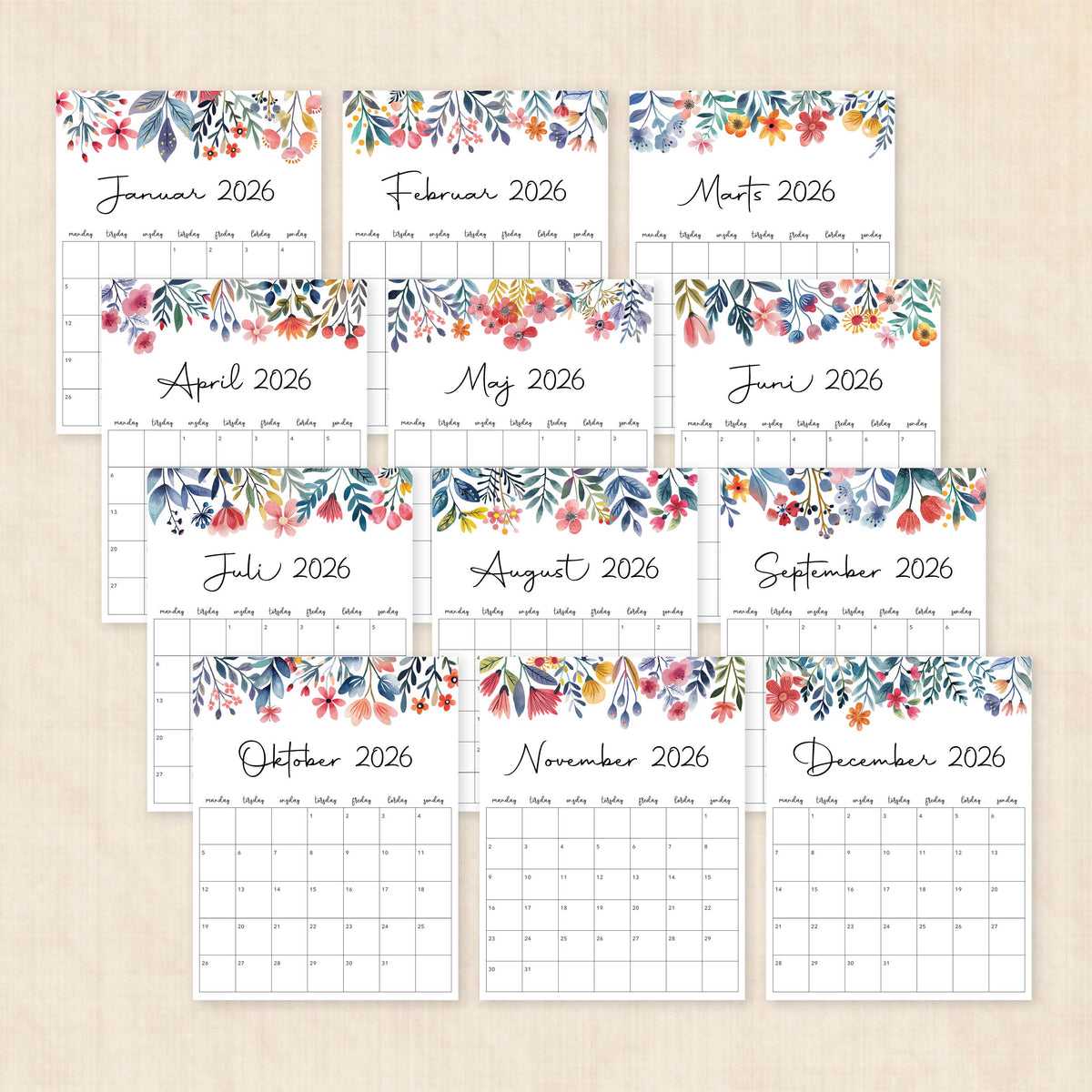 Kalender 2026 print selv