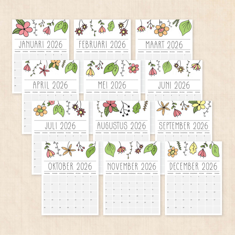 Kalender 2026 om te printen
