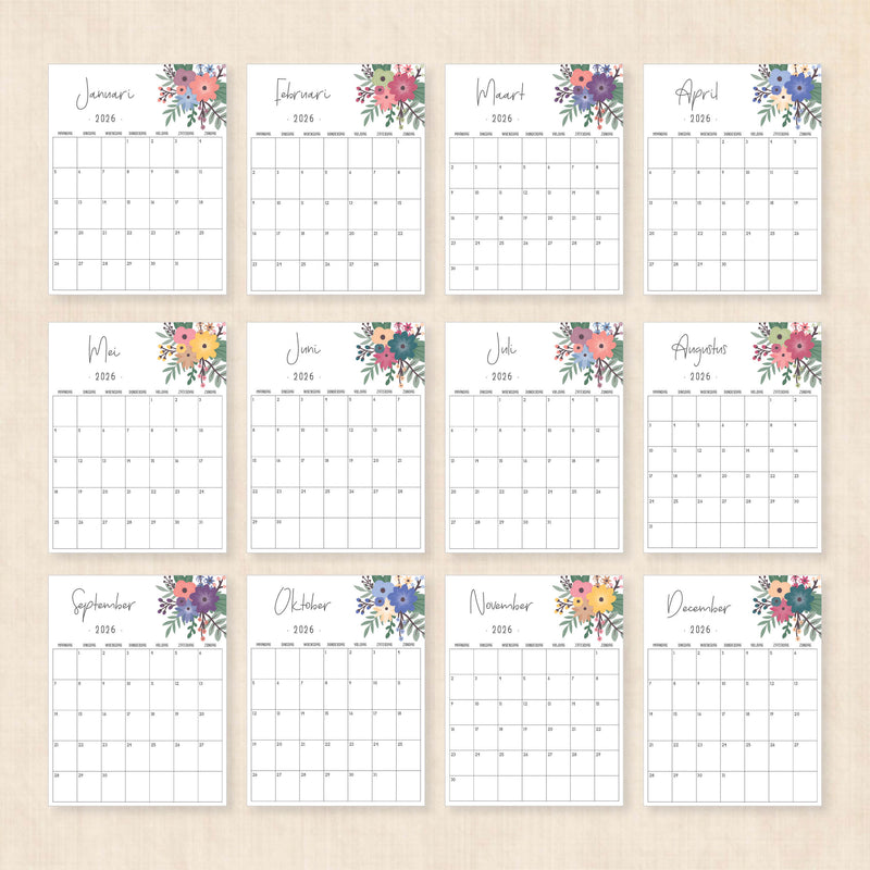 Kalender 2026 om te printen