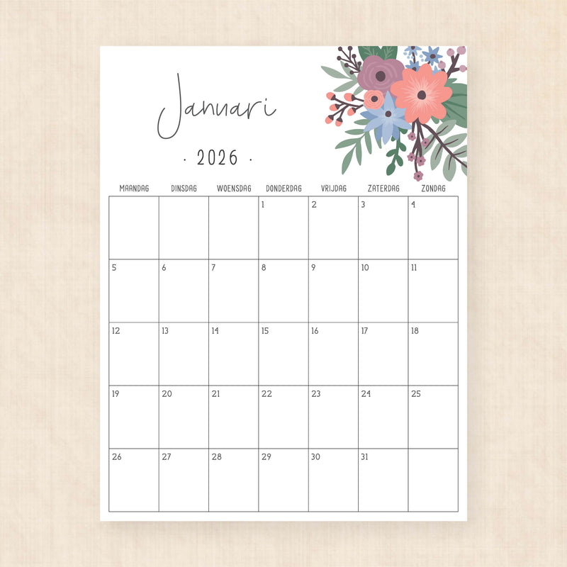 Kalender 2026 om te printen