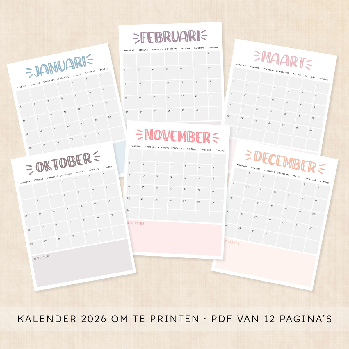 Kalender 2026 printen