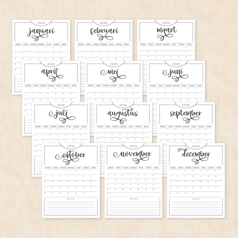 Kalender 2026 printen