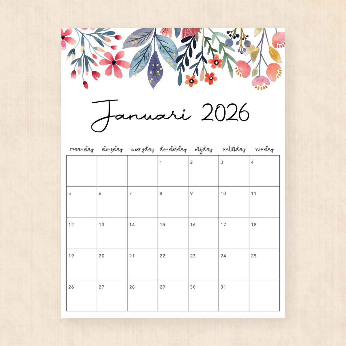 Kalender 2026 printen