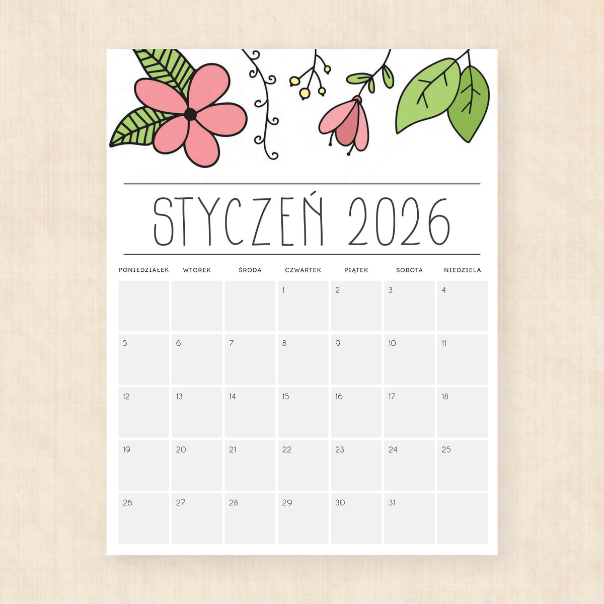 Kalendarz 2026 do druku