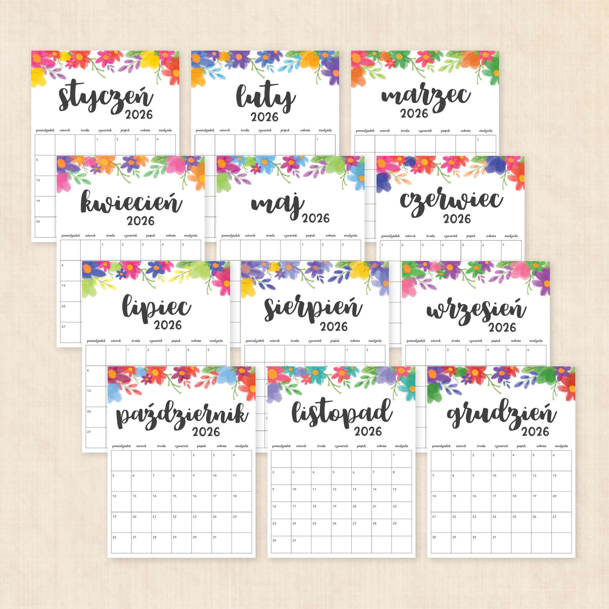 Kalendarz 2026 do druku