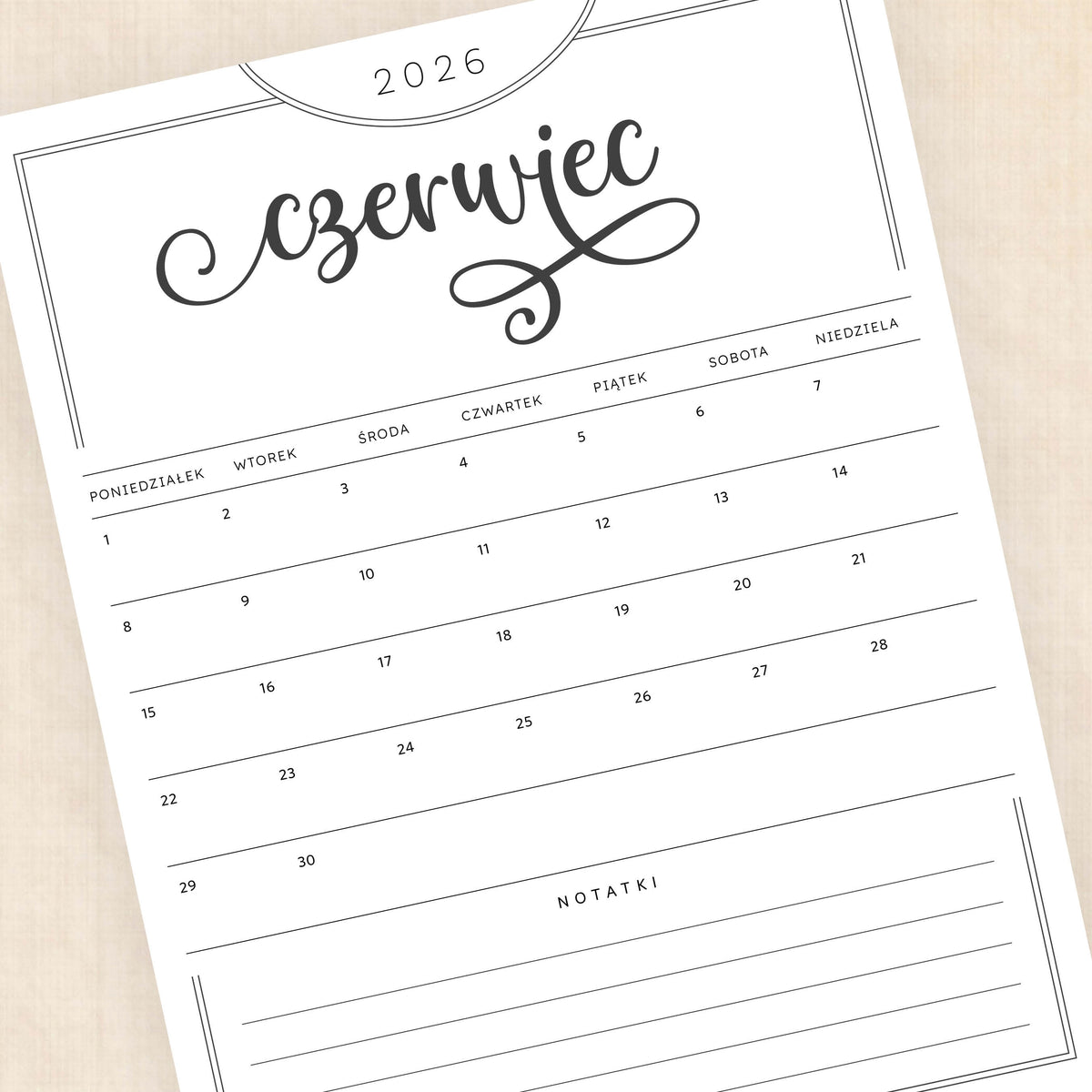 Kalendarz 2026 do druku